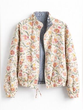 Vera Bradley Reversible Floral Bomber Jacket Blue White Size M L